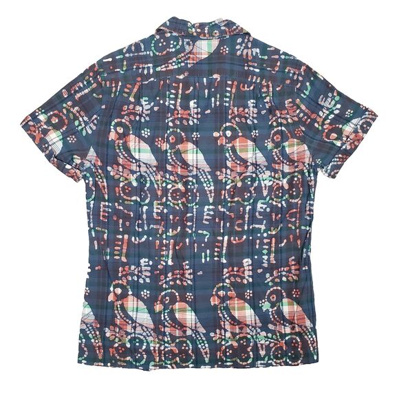 J.Crew Indian Madras Camp Shirt Mens Small Blue Purple Parrot Retro Summer - Picture 2 of 5